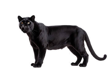Fototapeta premium Black panther standing elegantly on a transparent background, showcasing its muscular form and striking features