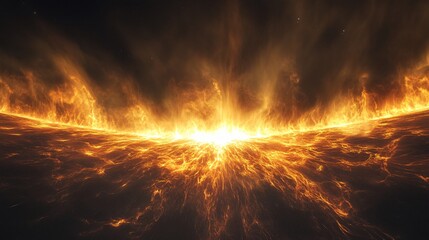 A bright light is blazing through a black sky.