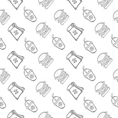 food pattern. doodle food pattern. seamless pattern of food and beverage. hand drawn food pattern background