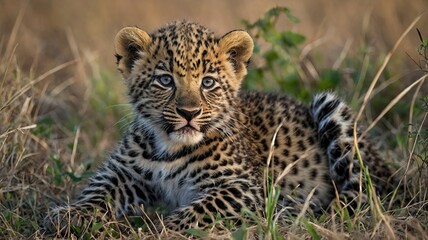 Fototapeta premium image of leopard cub tanzania africa
