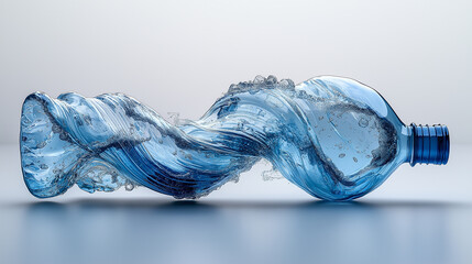 Photo of a plastic bottle being squeezed and twisted before being recycled.