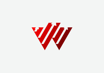 Monogram logo letter W features a graph bar arrow, symbolizing business growth and success