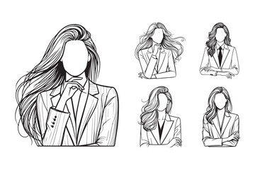 Line art photo showcasing a corporate woman with stylish hair