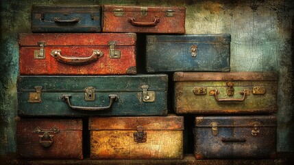 Vintage Suitcases Stacked for Artistic Display