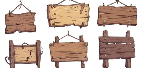 Fototapeta premium Design a collection of Old West design timber signboards with nails, in vector format.