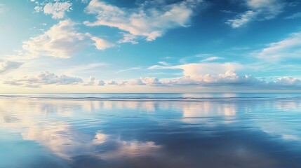 Serene Ocean Landscape With Fluffy Clouds