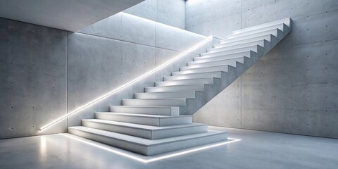 Obraz premium description: White concrete staircase with under stair lighting
