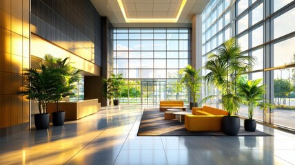 Fototapeta premium Fusion of Nature and Modernity: Captivating Glass Atrium at Corporate Headquarters