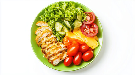 Healthy Lunch Meal Featuring Colorful Fresh Vegetables and Grains on a Green Plate Against a White Background for Nutritional Inspiration