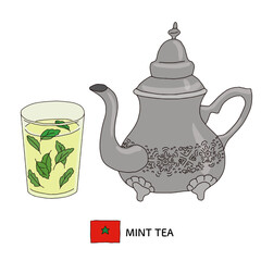 モロッコ　ミントティーの手描きイラスト