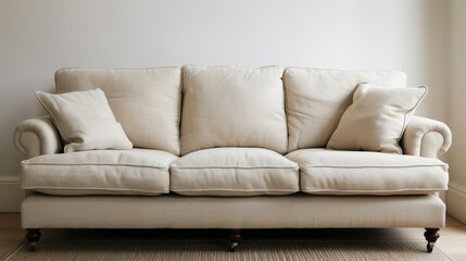 A Beige Sofa with Pillows in a Living Room