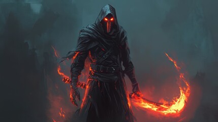 Obraz premium Grim reaper with scythe. Halloween theme poster.