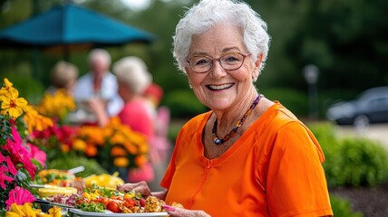 Active Aging: Seniors participating in fitness challenges at vibrant nursing home garden event