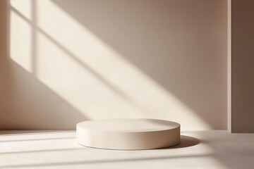 Ambient lighting on a flat, minimalist 3D pedestal mock-up with sharp edges, blank.