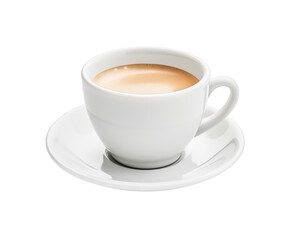A steaming cup of coffee on a white saucer in a minimalist setting