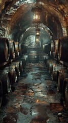 Naklejka premium A Glimpse Into a Historic Wine Cellar