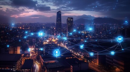 Fototapeta premium Smart City Network Illuminated by Technology