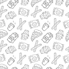 food pattern. doodle food pattern. seamless pattern of food and beverage. hand drawn food pattern background