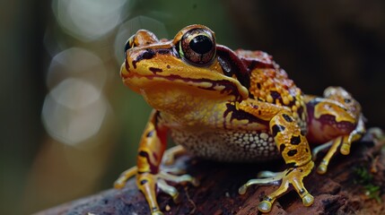 Fototapeta premium Close-up of a Vibrantly Colored Frog Perched on a Branch