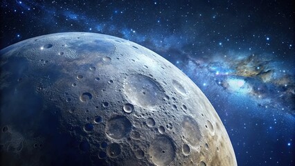 Detailed close-up view of moon surface with craters against starry night sky