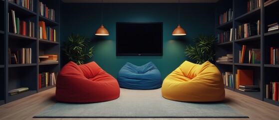 Modern Open Office with Cozy Reading Nook for Relaxation