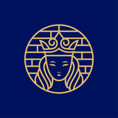 Queen logo line art design template 