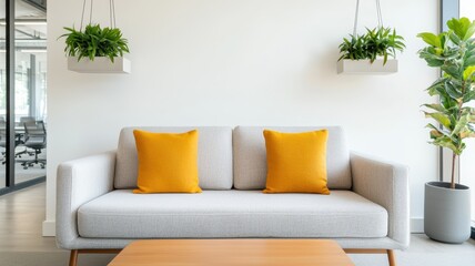 Serene Workspace: Sunlit Office with Relaxing Decor for Well-Being