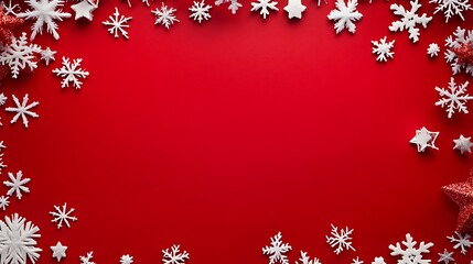 White Snowflakes on Red Background Winter Holiday Decor