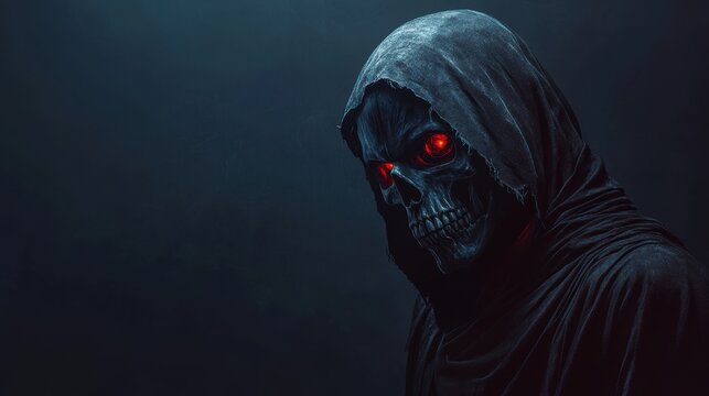 Grim reaper closeup view in dark.