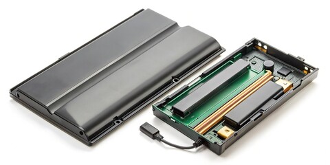 Disassembled notebook battery pack with lithium cell and charger module
