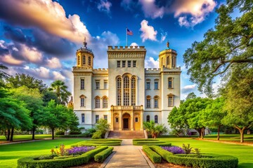 Fototapeta premium Explore Louisiana's Old State Capitol in Baton Rouge: A Historic Landmark with Stunning Architecture and Scenic Views