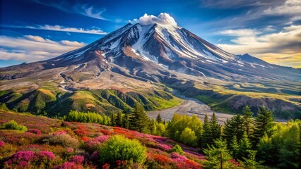 Fototapeta premium Explore Mount St Helens National Volcanic Monument: A Stunning Natural Wonder in Washington’s Scenic Landscape