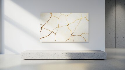 Shimmering Artistry: Kintsugi-Inspired Contemporary Wall Art with Gold Accents in Modern Gallery Display