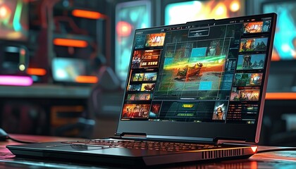 Naklejka premium An illustration of a gaming laptop with a futuristic style.