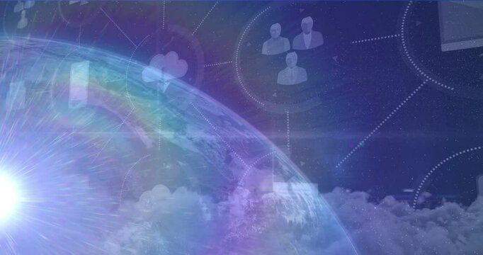 Animation of network of connections with globe over unk