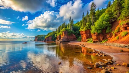 Obraz premium Explore the Majestic Bay of Fundy in New Brunswick: Nature's Wonder with Stunning Tides and Scenic Landscapes