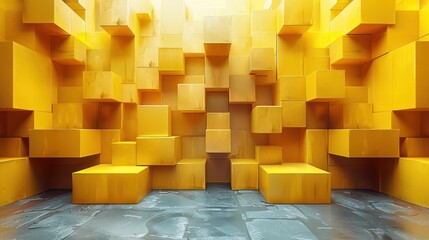 Yellow Cube Geometric Abstract Background - Modern 3D Render Motion Design Loop