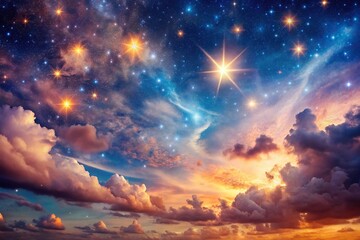 Fototapeta premium Dreamy night sky with stars and clouds forming intricate patterns