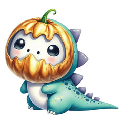 Fototapeta premium Cute dinosaurs for Halloween clipart watercolor