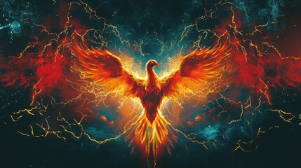 A vibrant phoenix emerging from flames, symbolizing rebirth and transformation.