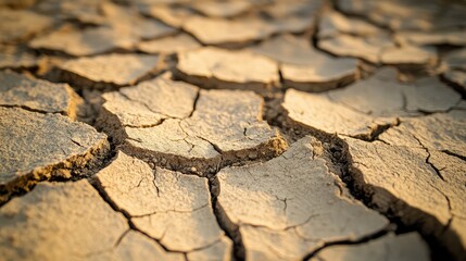 Fototapeta premium A macro shot of cracked desert soil, showing intricate patterns of lines and dry flakes, highlighting the harshness of the environment