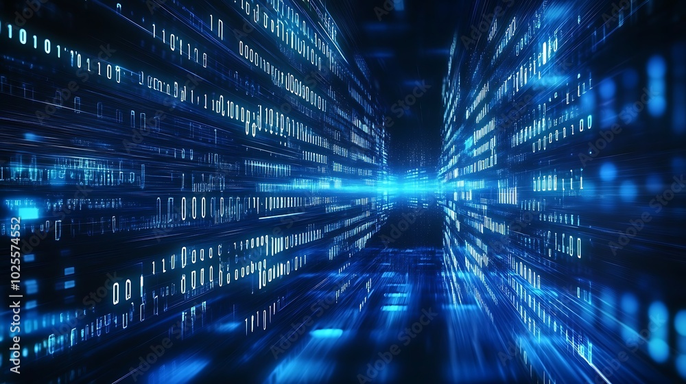 Fototapete Digital Binary Code Tunnel Abstract Background