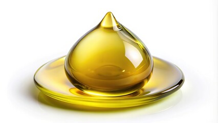 Drop of oil drips on white background