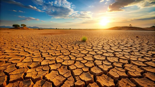 Dry cracked soil in arid desert landscape