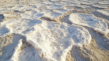Fototapeta premium The intricate patterns of salt crystals forming on a desert surface, creating a unique texture against the barren earth