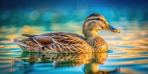 Fototapeta premium Duck floating on clear water