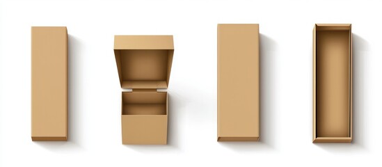 Vector illustration of tall rectangular box mockups with open and closed lids.
