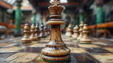 Close-up of a Queen Chess Piece on a Wooden Board
