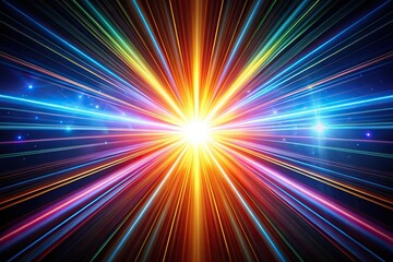 Dynamic glowing light beams on a black background