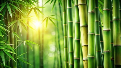 Fototapeta premium Fresh Green Bamboo for Zen and Spa Concepts - Tranquil Nature Background
